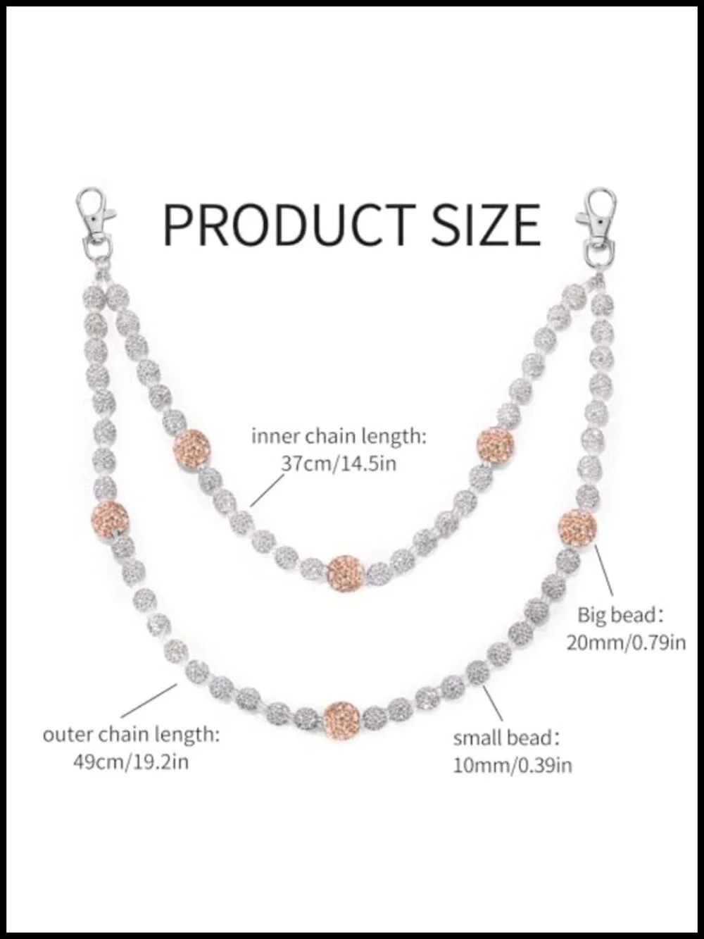 Double Strand Bead Chain for Men Layered Pants Chain Jean Pocket Keychain Purse